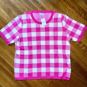 NWT J.Crew Factory knit gingham top, pink and white.